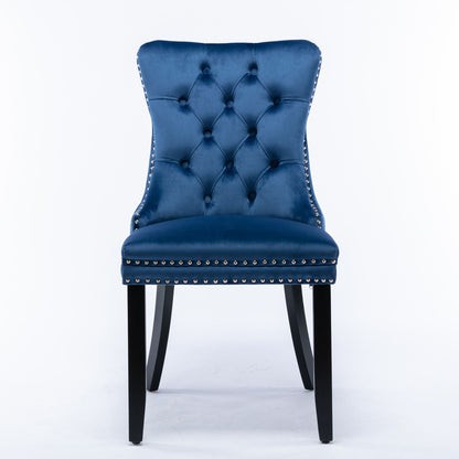 Nikki - Modern, High-End Tufted Solid Wood Contemporary Velvet Upholstered Dining Chair With Wood Legs Nailhead Trim (Set of 2) - Blue