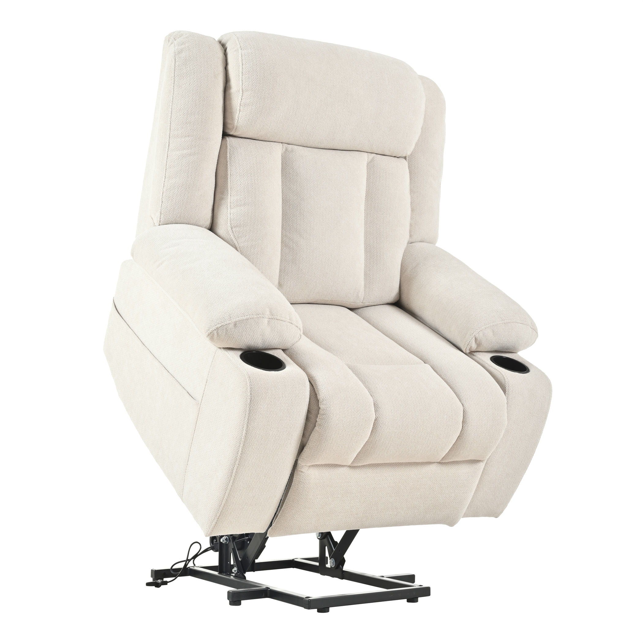 Power Lift Recliner Chair - Fabric Single Sofa With Extended Footrest, Remote Control, Cup Holders, And Side Pockets For Living Room Or Home Theater - Light Gray