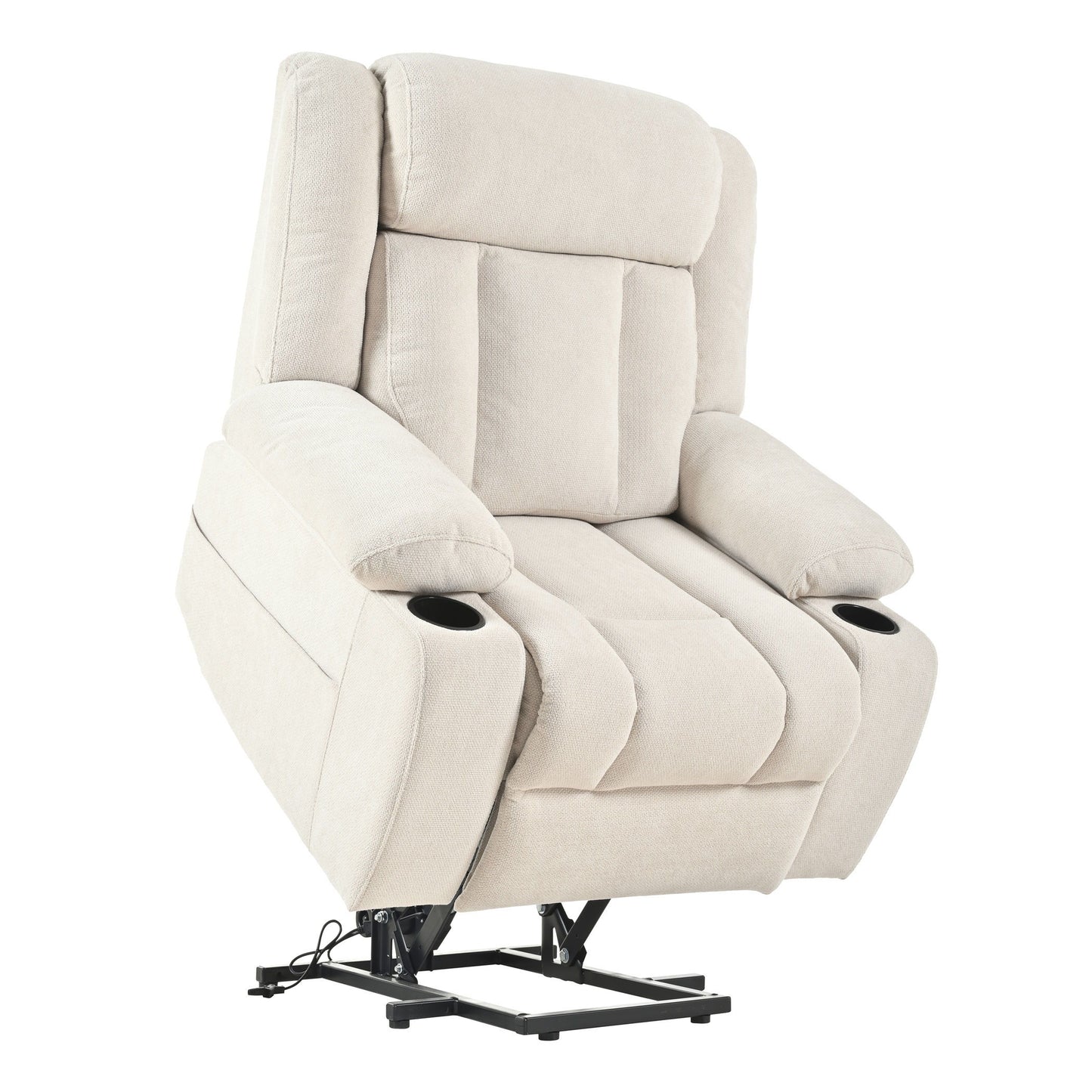 Power Lift Recliner Chair - Fabric Single Sofa With Extended Footrest, Remote Control, Cup Holders, And Side Pockets For Living Room Or Home Theater - Light Gray