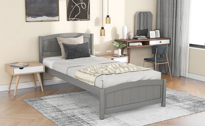 Twin Platform Bed With Headboard, Footboard And Slat Support - Gray