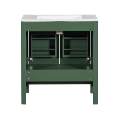 Bathroom Vanity With Single Sink, Combination Under Counter Sink, Bathroom Storage Cabinet With 2 Doors And A Drawer, Soft Closure, Multifunctional Storage - Green