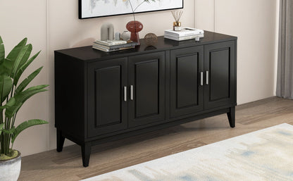 4 Door Sideboard Storage Cabinet With Door Shelf For Living Room And Dining Room, 2 Large Cabinets With Adjustable Shelf - Black