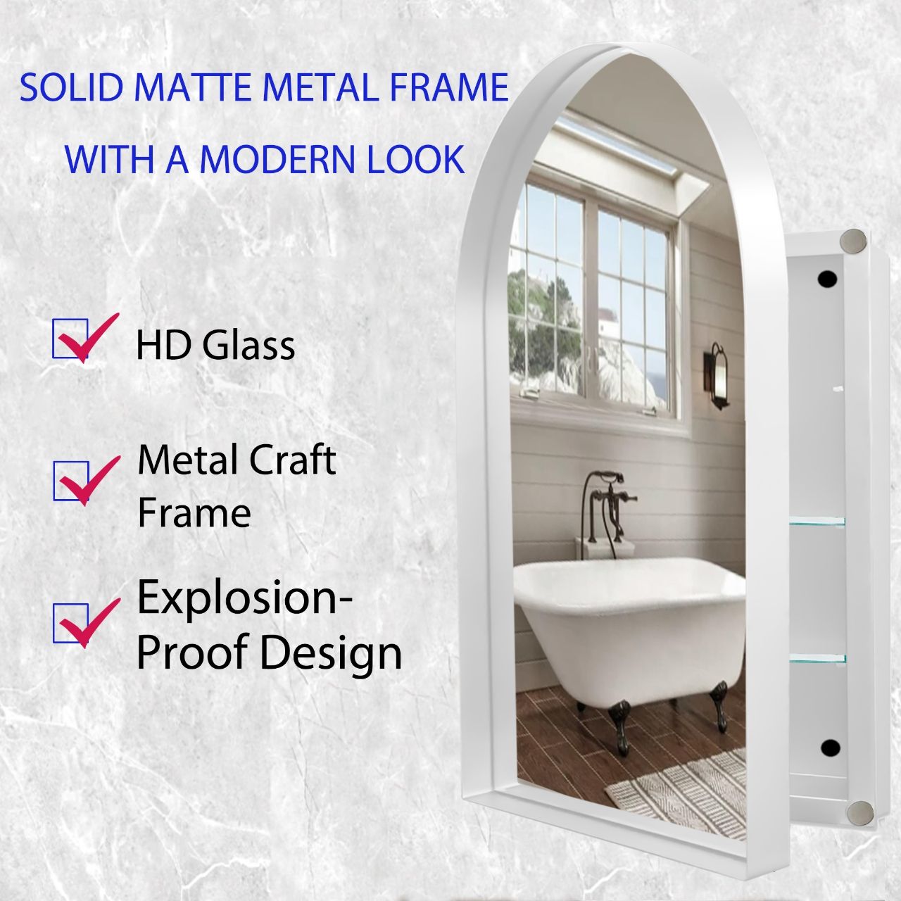 Arched Recessed Medicine Cabinet, Metal Framed Bathroom Wall Cabinet With Mirror And Adjustable Shelves, Wall Mirror With Storage For Bathroom - White