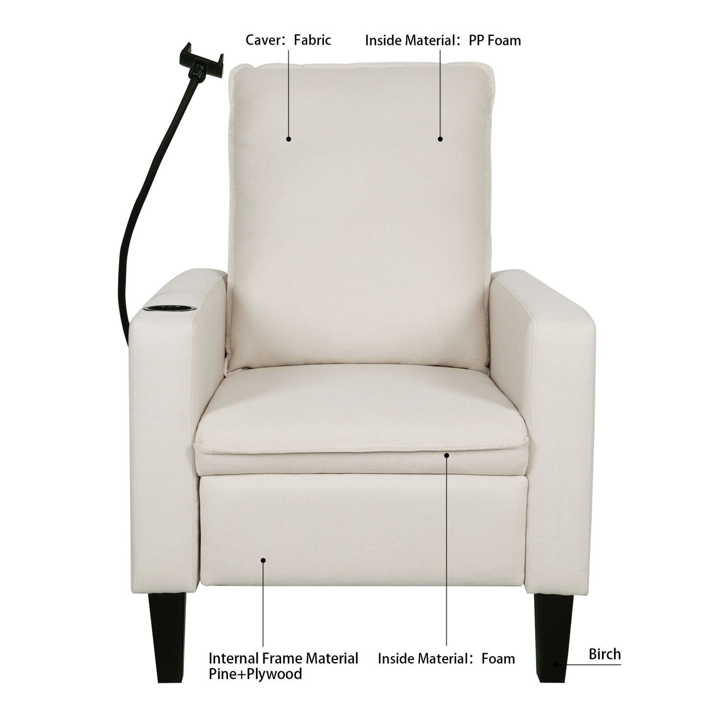 Recliner Chairs For Adults, Adjustable Recliner Sofa With Mobile Phone Holder & Cup Holder, Modern Reclining Chairs Fabric Push Back Recliner Chairs For Living Room, Bedroom - Beige