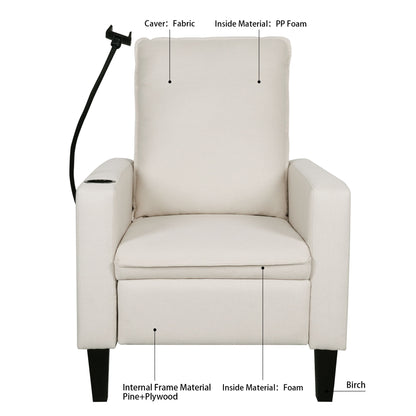 Recliner Chairs For Adults, Adjustable Recliner Sofa With Mobile Phone Holder & Cup Holder, Modern Reclining Chairs Fabric Push Back Recliner Chairs For Living Room, Bedroom - Beige