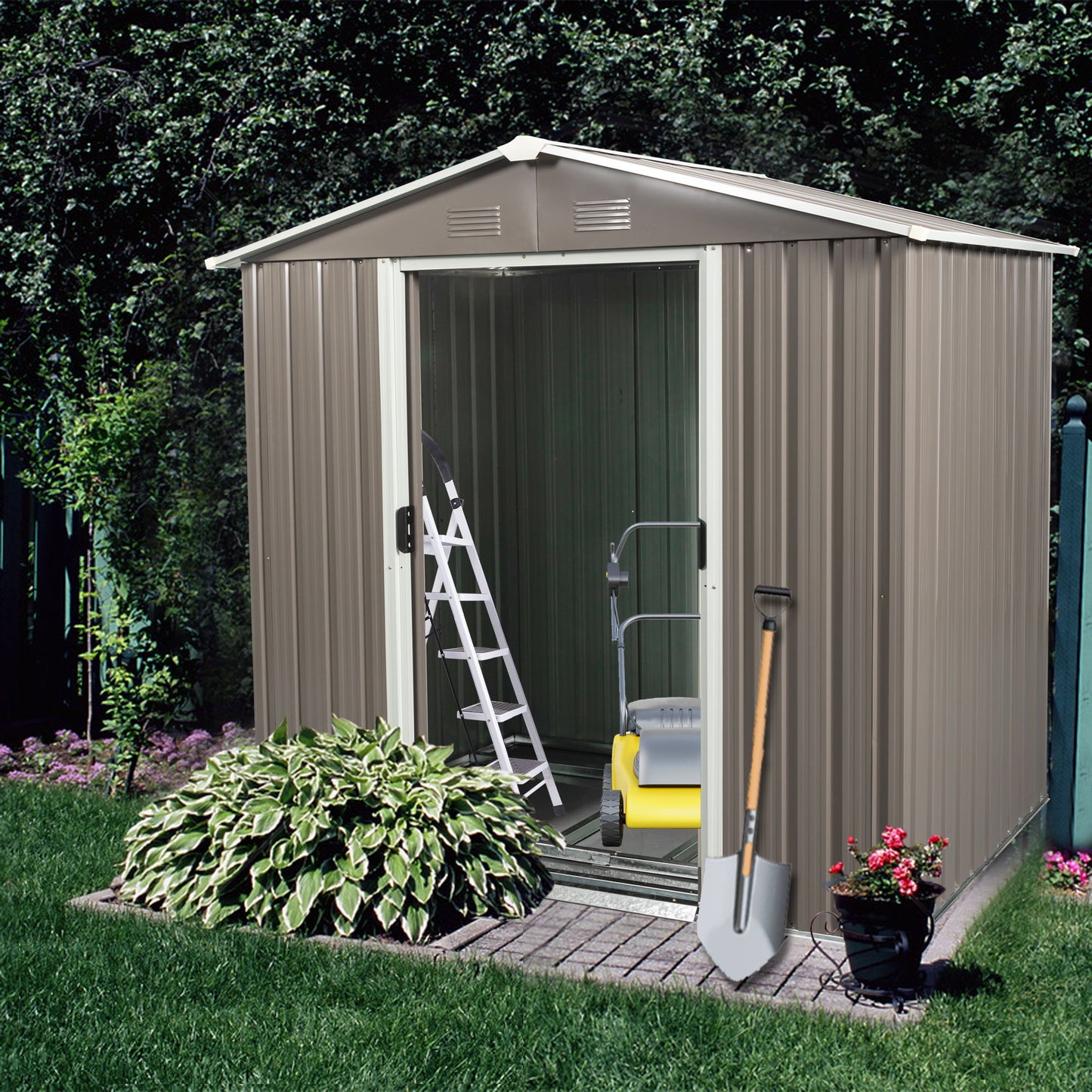6Ft x 5Ft Outdoor Metal Storage Shed - Gray