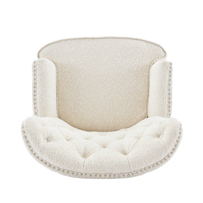Vintage Style Club Chair, Granular Plush Fabric, Rubber Wood Legs - Almond