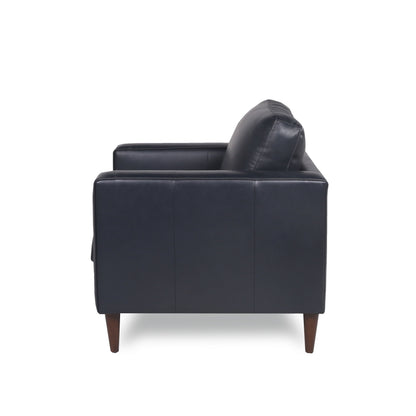 Mid-Century Tufted Leather Chair - Navy Blue
