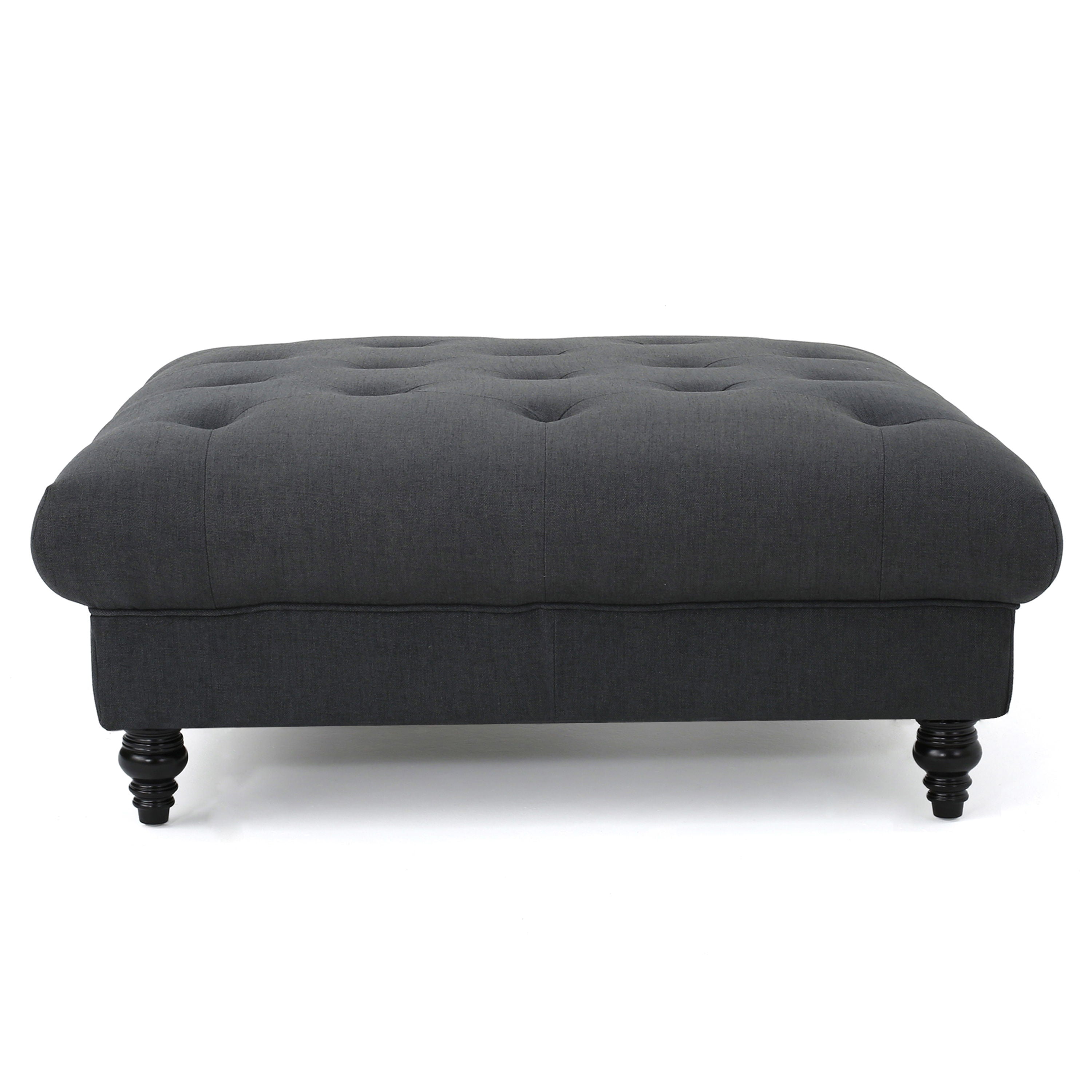 Madrid - Tufted Ottoman With Button Tufting And Turned Feet - Dark Gray