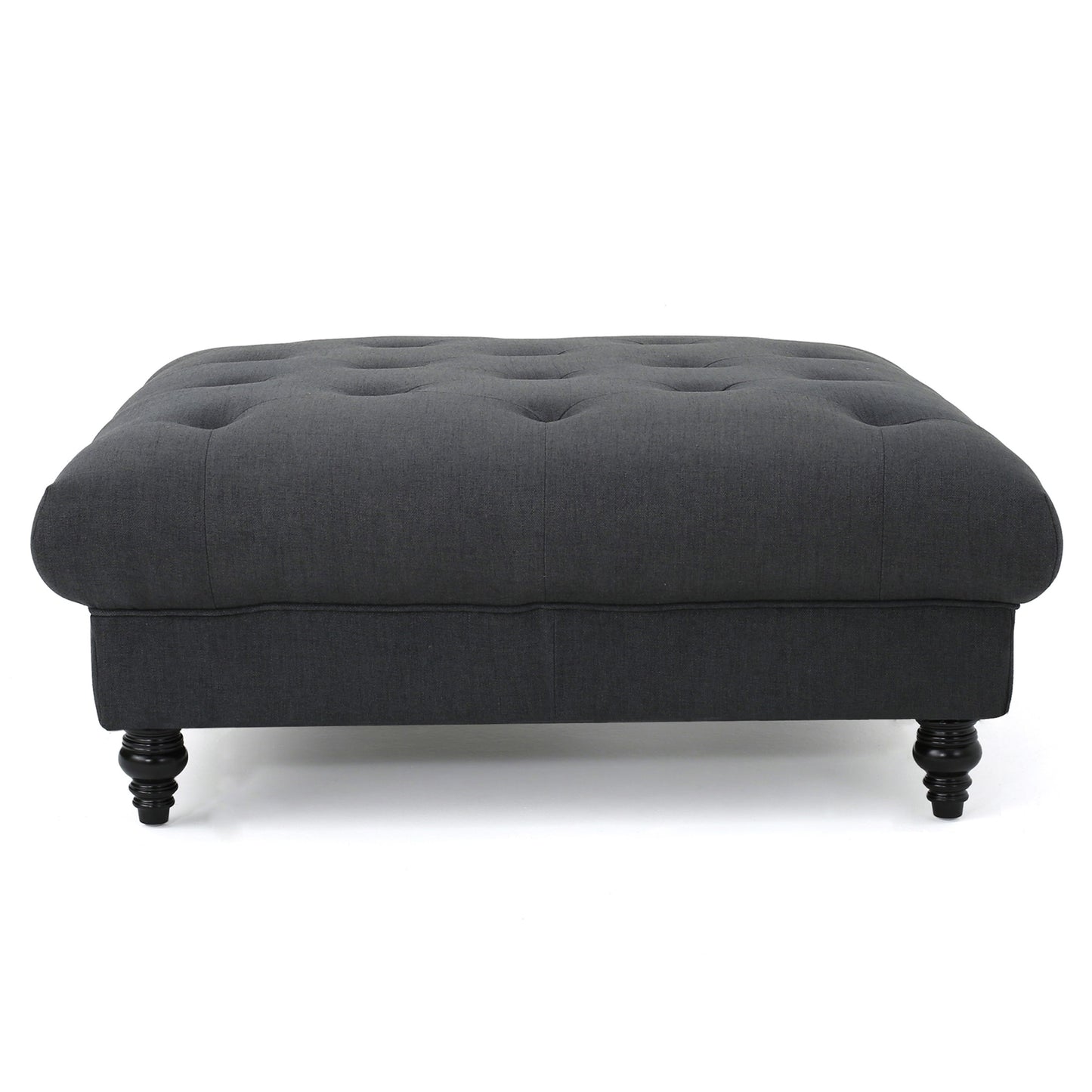 Madrid - Tufted Ottoman With Button Tufting And Turned Feet - Dark Gray