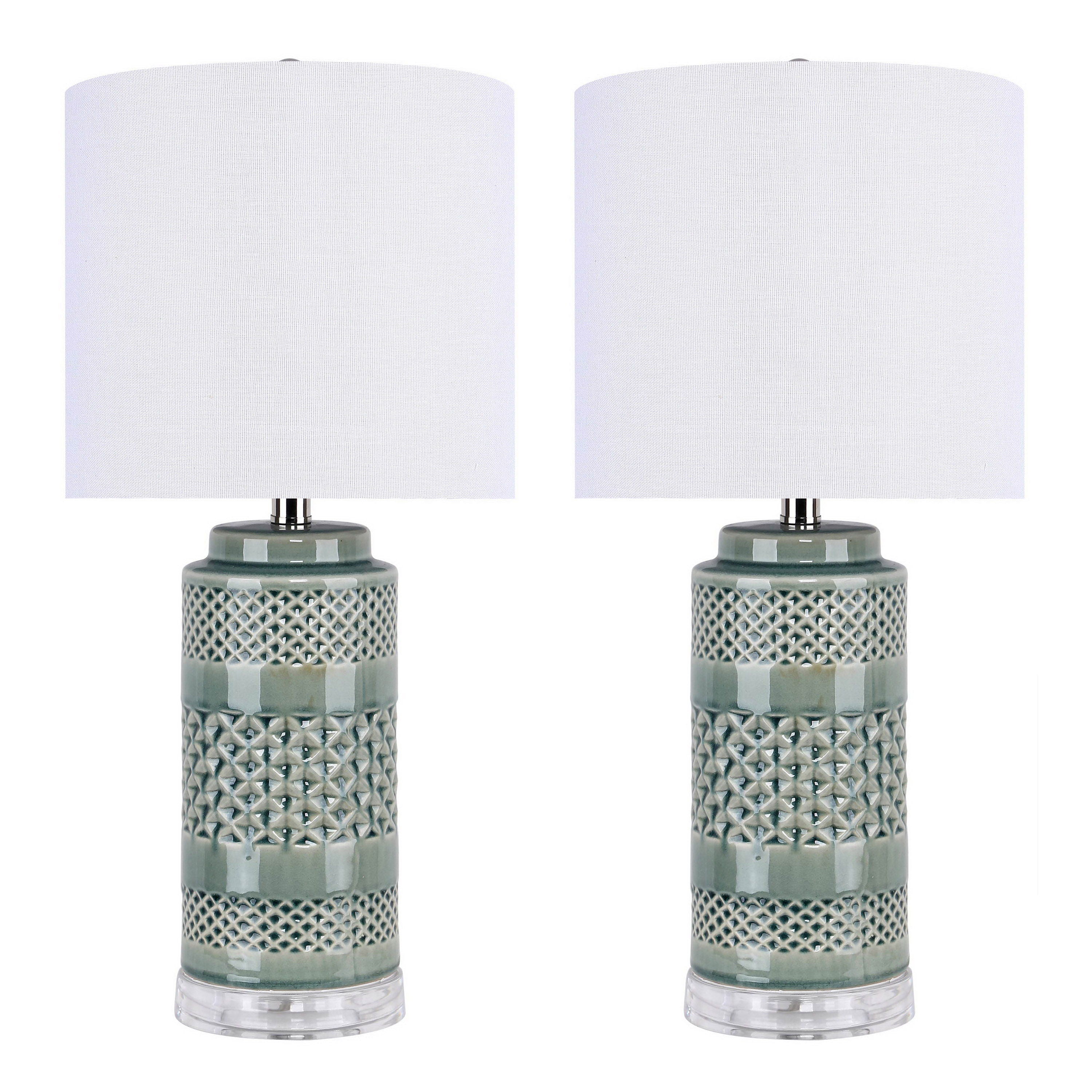 Casa - Contemporary Table Lamp (Set of 2) - Sage Green Crackle / Polished Nickel / White
