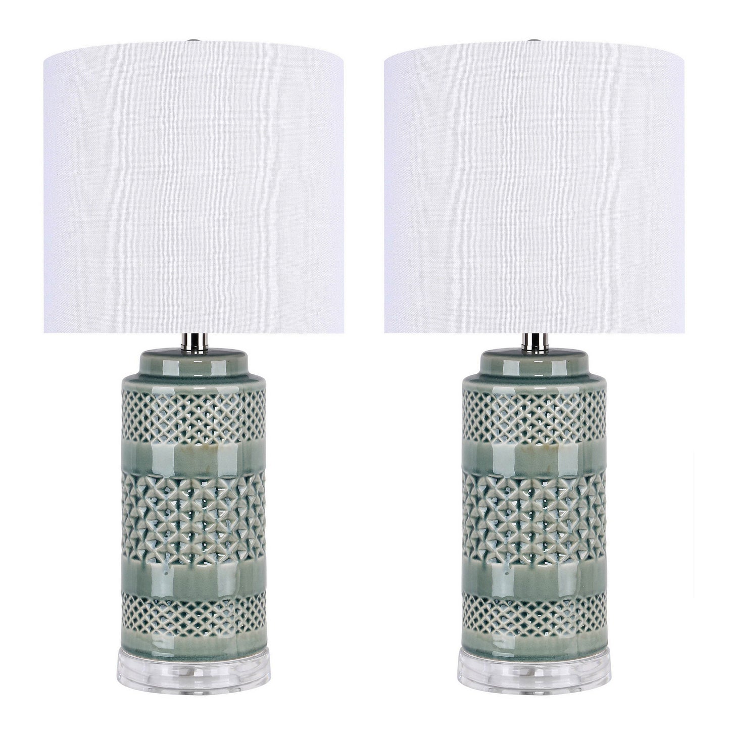 Casa - Contemporary Table Lamp (Set of 2) - Sage Green Crackle / Polished Nickel / White