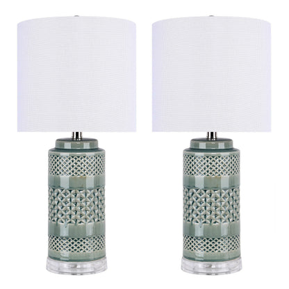 Casa - Contemporary Table Lamp (Set of 2) - Sage Green Crackle / Polished Nickel / White