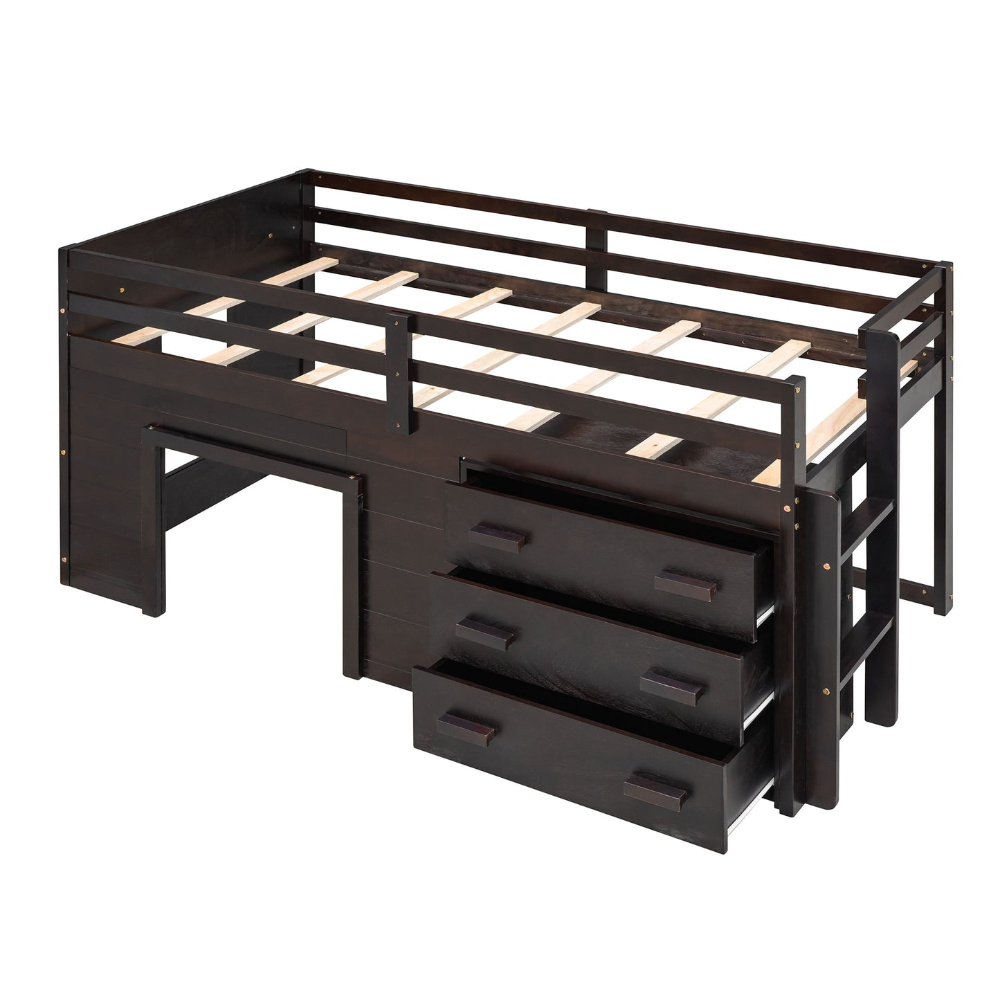 Twin Size Loft Bed With Cabinet And Shelf - Espresso