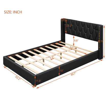 Full Size Upholstered Platform Bed With Strips - Black