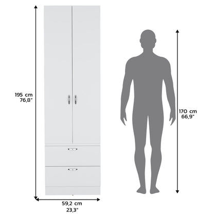 Armoire Wardrove, Hanging Rod, 2 Drawers, 1 Shelf - White