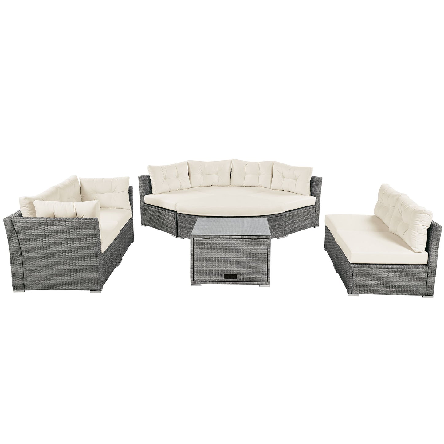 Patio Furniture Set Outdoor Daybed Rattan Sectional With Cushions And Center Table - Beige