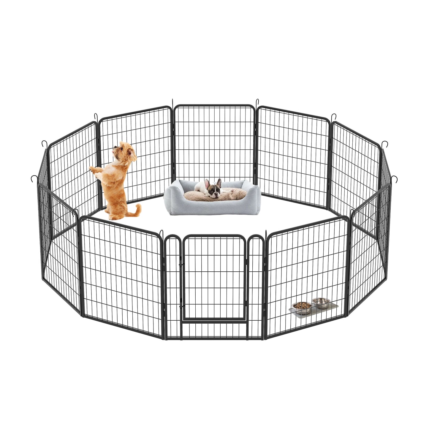 12 Panels Heavy Duty Metal Playpen With Door, Dog Fence Pet Exercise Pen For Outdoor - Black