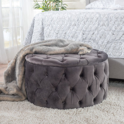 Modern Velvet Ottoman Footstool With Plush Cushioning - Gray