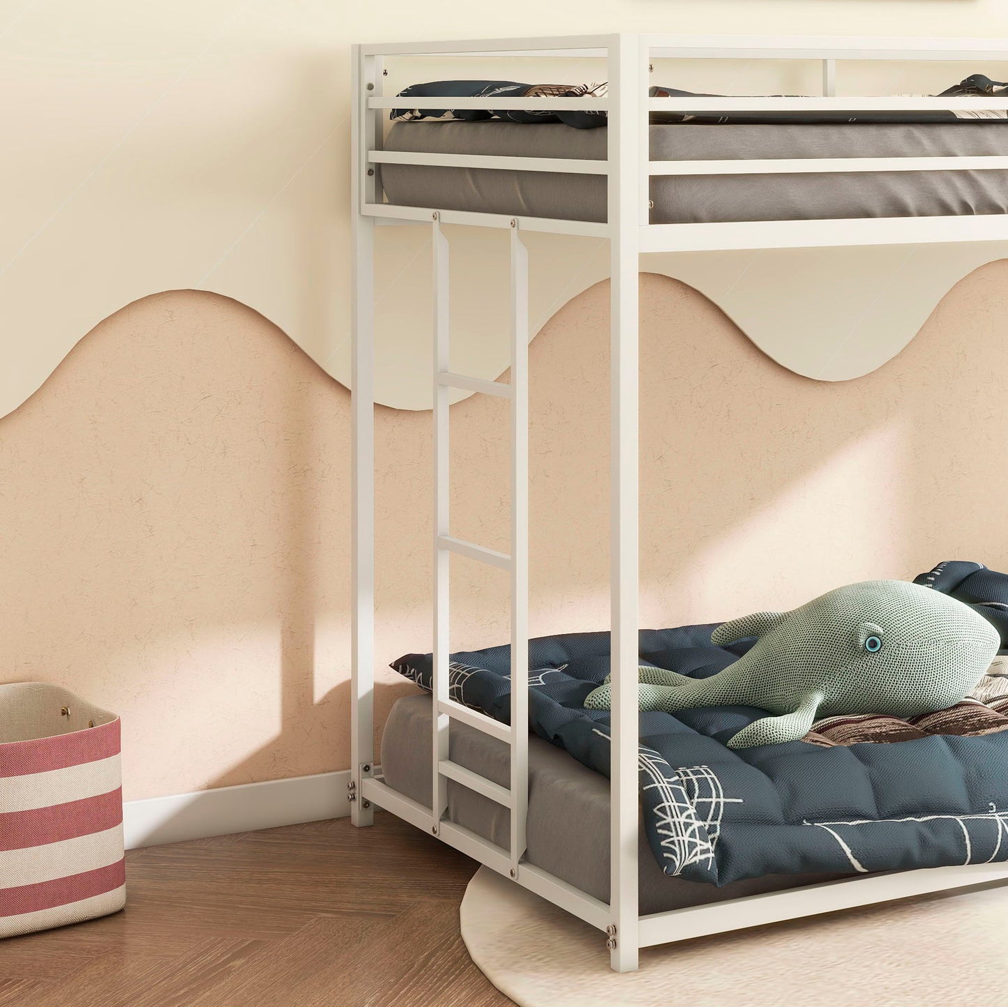 Adam - Twin Over Twin Metal Bunk Bed - White