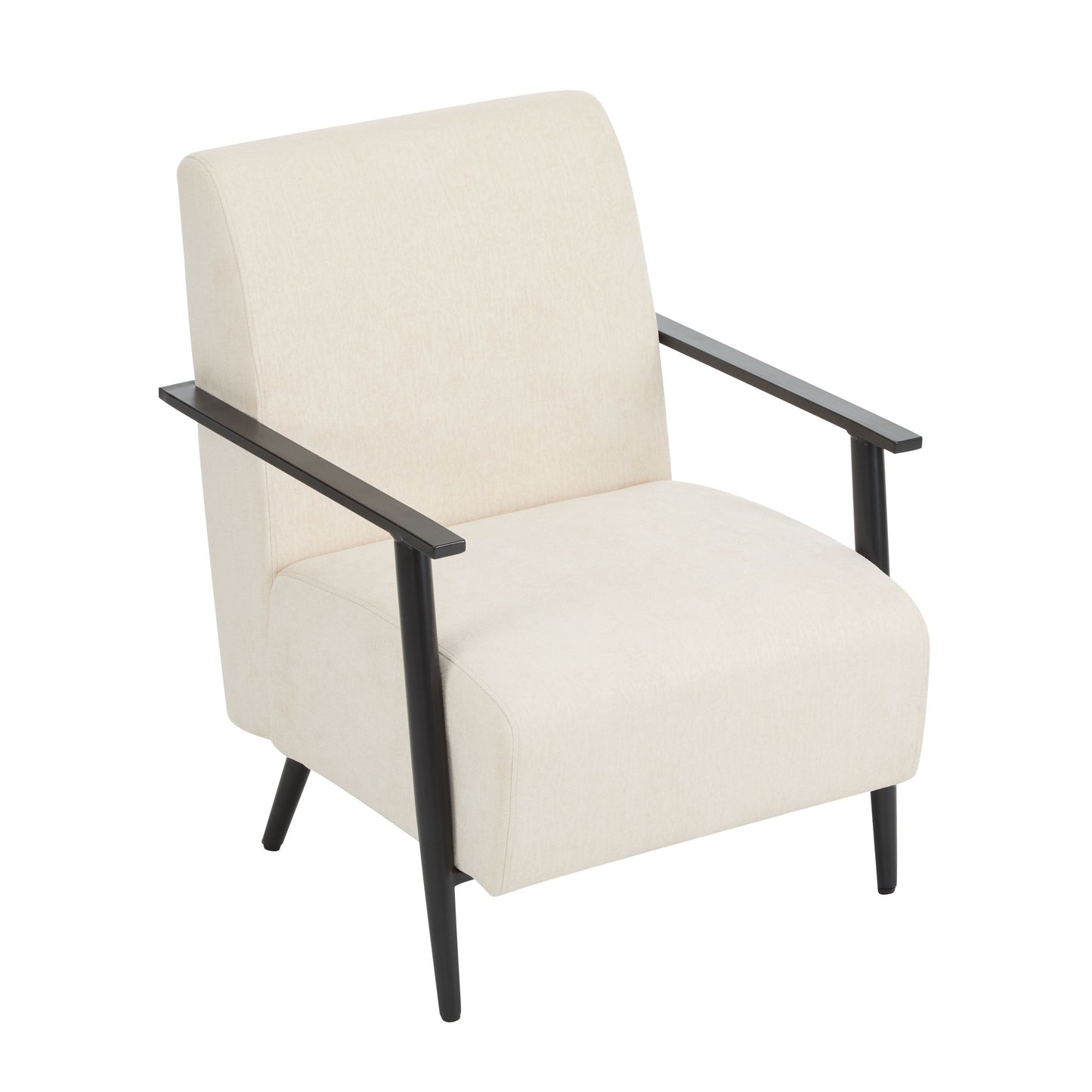 Modern Lounge Chair With Polyester Upholstery And Sturdy Metal Frame - Beige