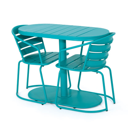 3 Piece Elegant Outdoor Bistro Set With 2 Chairs And Oval Table - Teal