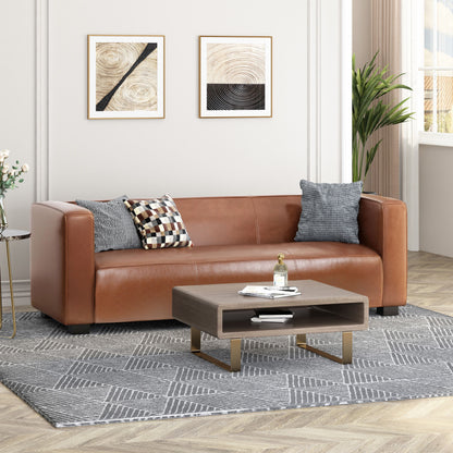 Contemporary 3 Seater Sofa With Tuxedo Design - Light Brown