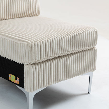 Modular Sectional Sofa Armless Seat Module, Corduroy Sectional Couch, Single Couch Modular Armless Accent Chair With Back Cushion - Beige