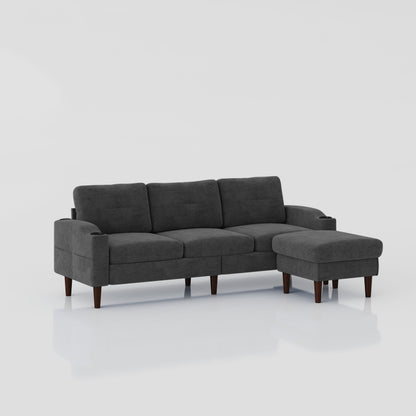 Convertible Combo Sofa, Sofa L Shaped, Sofa With Storage Cabinet Footstool, Living Room Sofa, Living Room 3 Seat Combo Sofa - Dark Gray