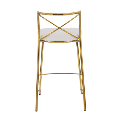 Modern Charlotte - Contemporary Fixed Height Counter Stool (Set of 2) - Gold / White