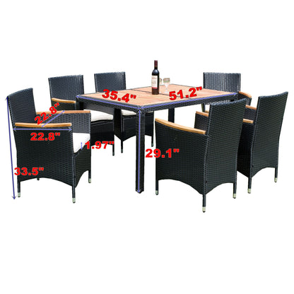 7 Piece Outdoor Patio Wicker Dining Set Patio Wicker Furniture Dining Set - Black / Cream