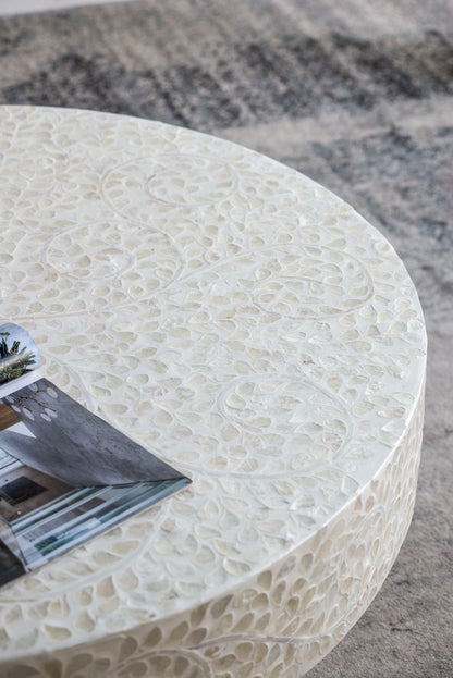 Unique Capiz Coffee Table With Pedestal Base - Multi