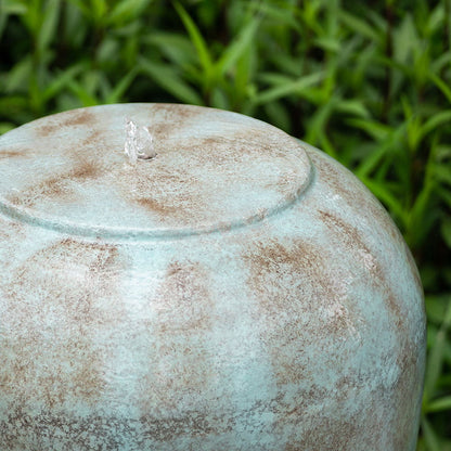 Heavy Outdoor Cement Fountain Antique, Cute Unique Urn Design Water Feature For Home Garden, Lawn Deck & Patio - Antique Blue