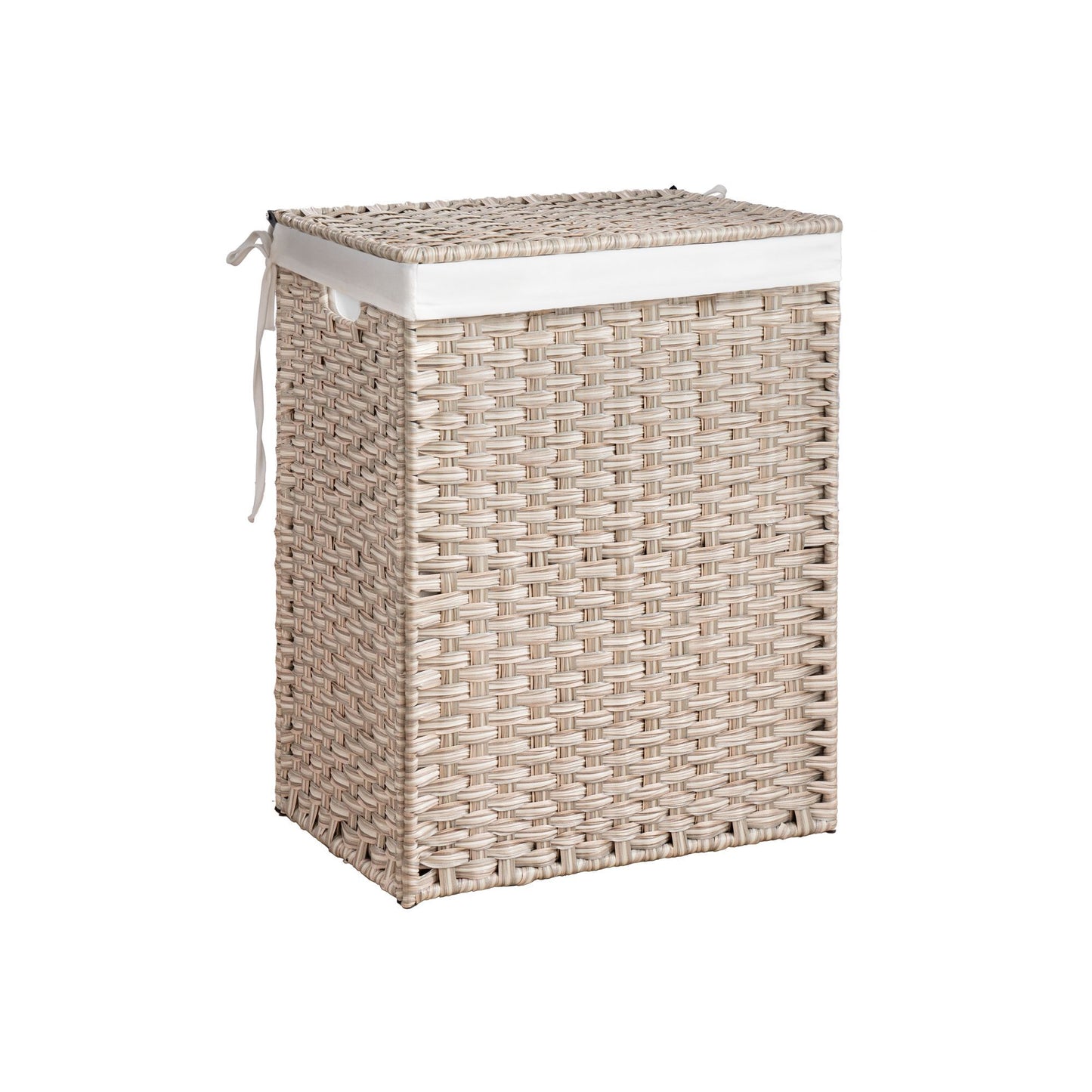 Laundry Hamper With Lid PE Rattan Powder Coating Frame Clothes Hampers With 2 Removable Bags, 100L - Gray