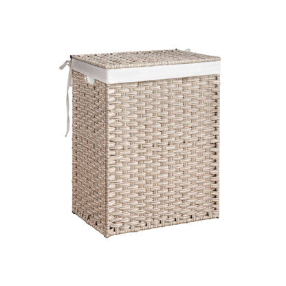 Laundry Hamper With Lid PE Rattan Powder Coating Frame Clothes Hampers With 2 Removable Bags, 100L - Gray