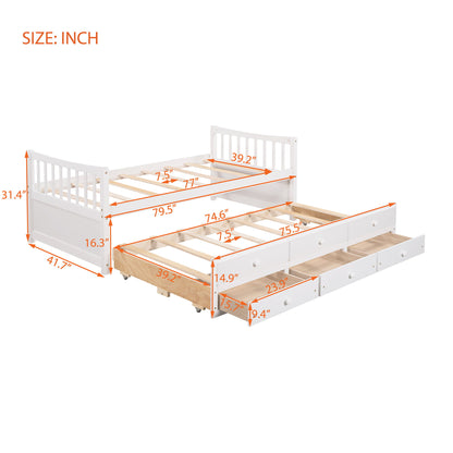 Twin Size Daybed With Trundle And Drawers - White