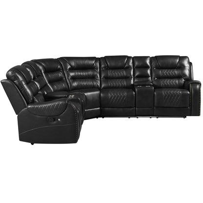 Manual Reclining Sectional Sofa Set L Shaped Symmetrical Motion Sofa Corner Couch Sets With Storage Boxes, 4 Cup Holders And LED Light Strip For Living Room - Black