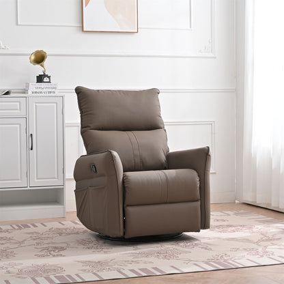 Rocking Recliner Chair, 360 Degree Swivel Nursery Rocking Chair, Glider Chair, Modern Small Rocking Swivel Recliner Chair For Bedroom, Living Room Chair Home Theater Seat, Side Pocket - Brown