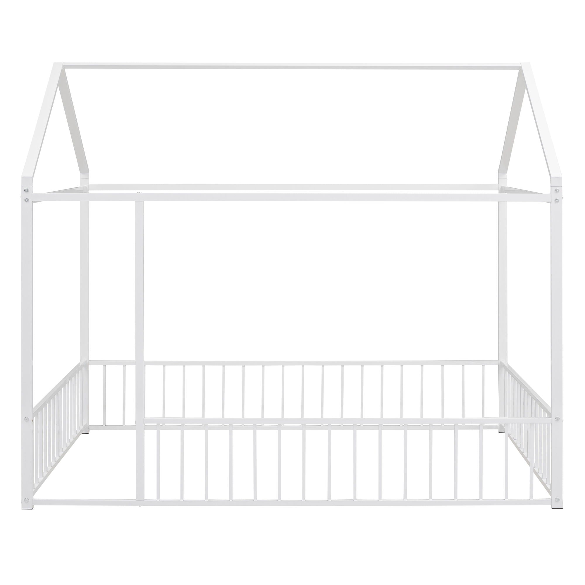 Full Size Bed House Bed Frame With Fence - White