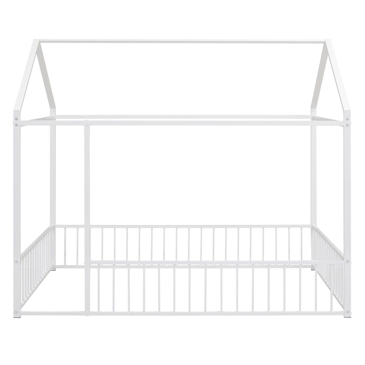 Full Size Bed House Bed Frame With Fence - White