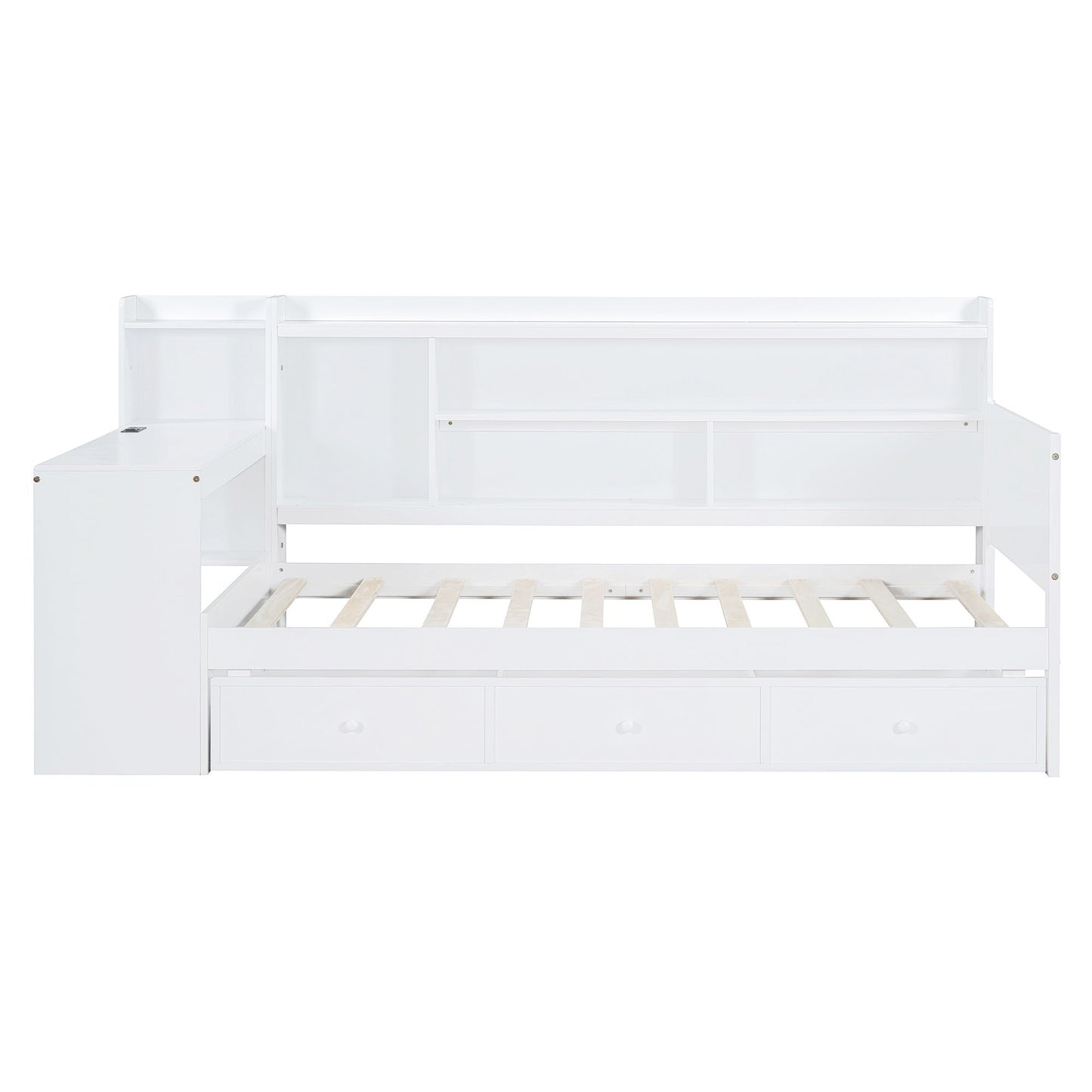 Twin Size Daybed With 3 Drawers USB Ports And Desk - White
