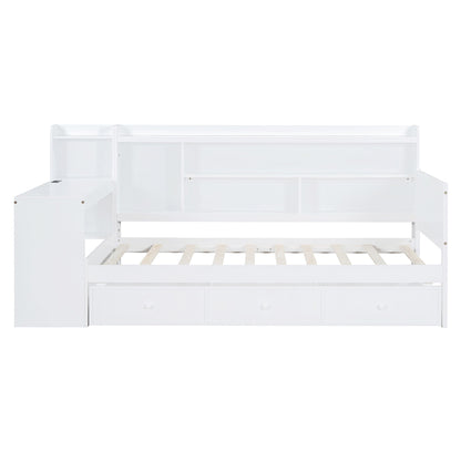Twin Size Daybed With 3 Drawers USB Ports And Desk - White