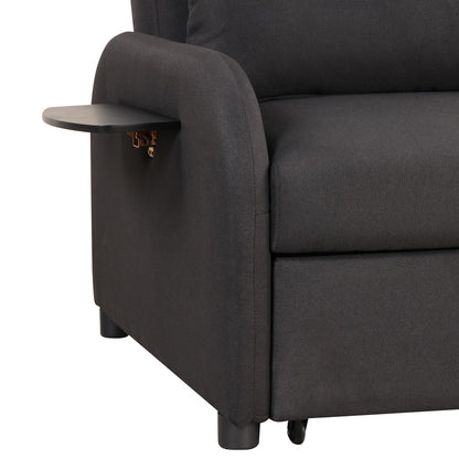 3 In 1 Pull Out Sofa Sleeper With Wing Table And USB Charge - Black