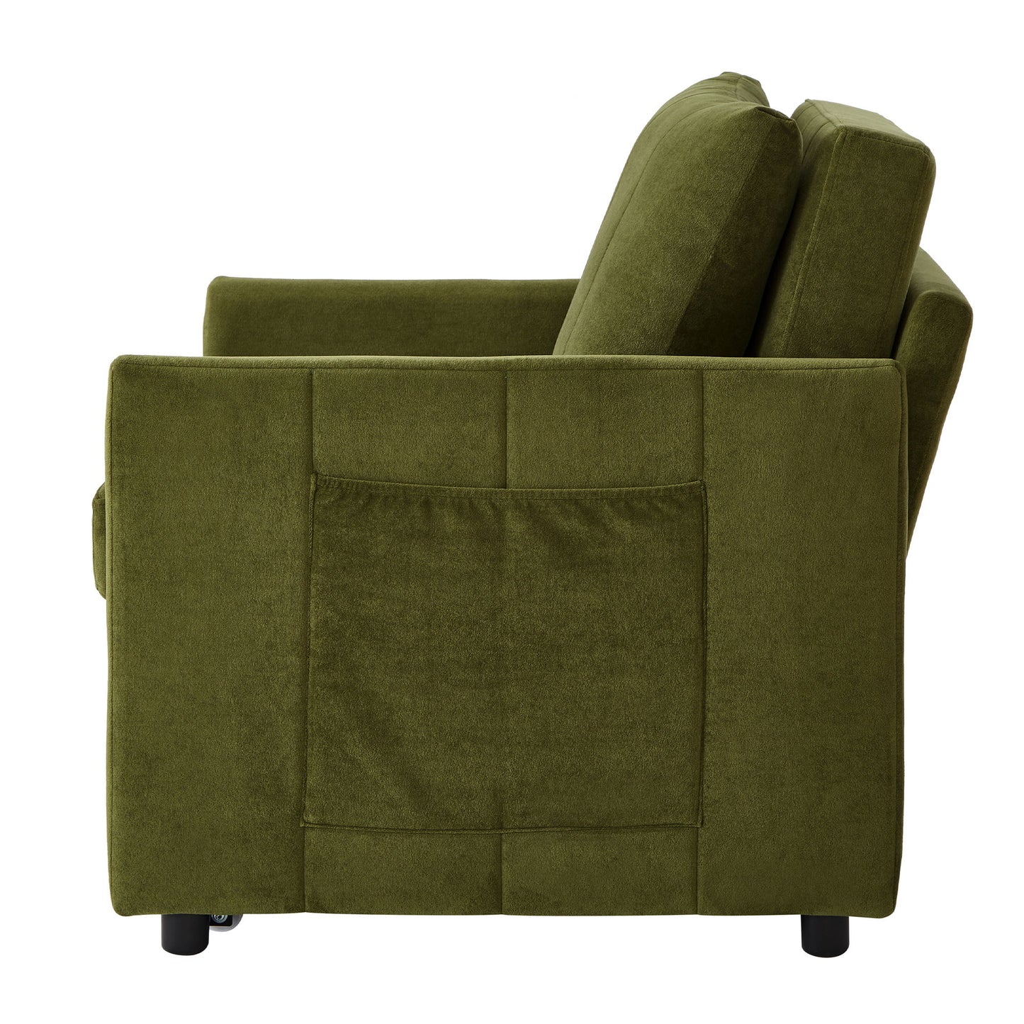 Upholstered Convertible Sleeper Sofa With Adjustable Backrest, Side Pockets, Storage Basket - Green