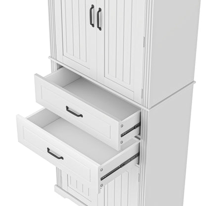 Elegant Multi Functional Storage Cabinet With Slide Rail Drawers, Adjustable Shelves - White