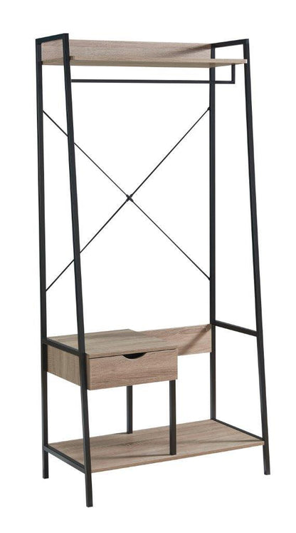 Metal Clothes Rack Open Wardrobe Free Standing With One Drawer Hanging Clothes Rod - Brown / Black Metal