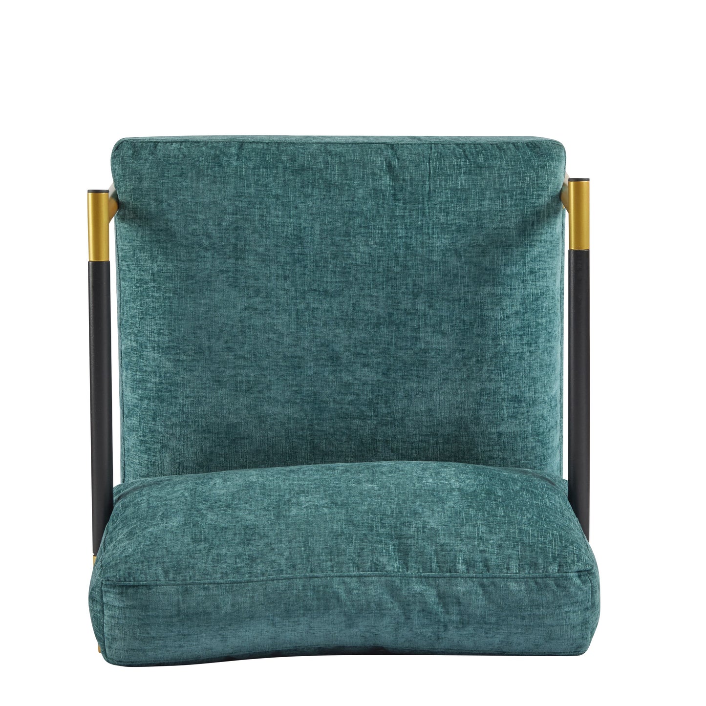 Modern Accent Chair With Plush Cushions, Metal Frame, Wooden Armrests Cozy Seating For Living Room, Bedroom, Office - Gold / Teal Blue