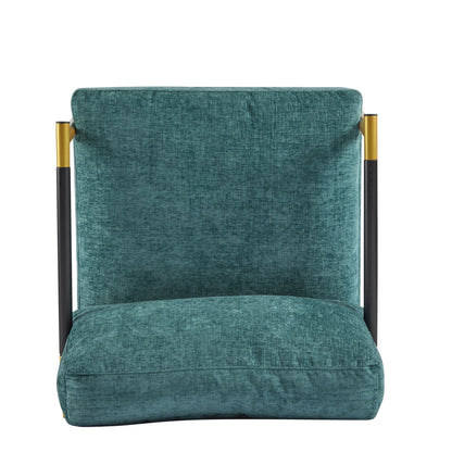 Modern Accent Chair With Plush Cushions, Metal Frame, Wooden Armrests Cozy Seating For Living Room, Bedroom, Office - Gold / Teal Blue