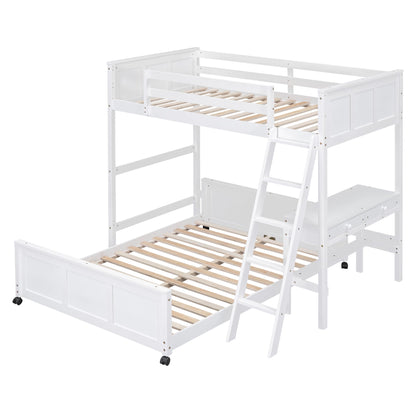 Twin Over Full Bunk Bed With Desk - White