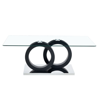 Modern Style Glass Top Coffee Table, Suitable For Living Rooms And Lounge Areas - Black